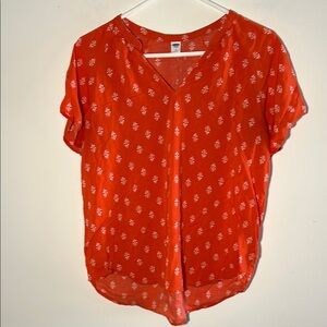 Old Navy, Woman’s Size Large Orange Patterned Blouse